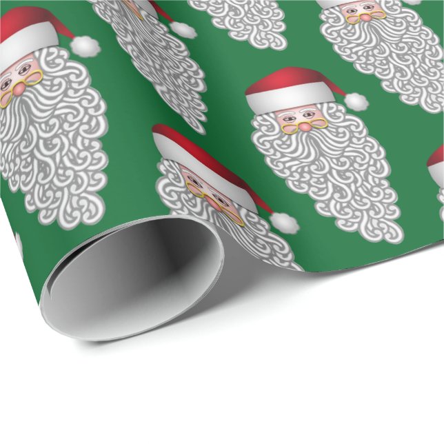 Jolly Santa on Green Wrapping Paper (Roll Corner)