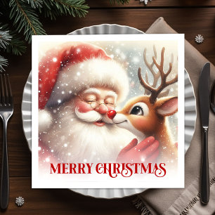 Jolly Santa Rudolph Christmas Table Napkins Party