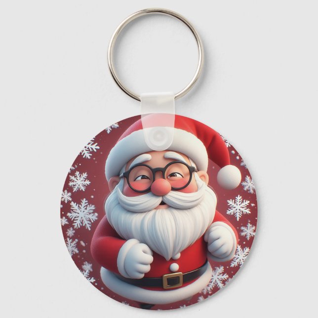 🎅 Jolly Santa Snowflake Holiday Charm ❄️ Key Ring (Front)