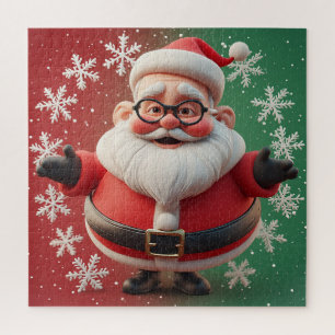 Jolly Santa Snowflake Scene For Holiday Family Fun Jigsaw Puzzle