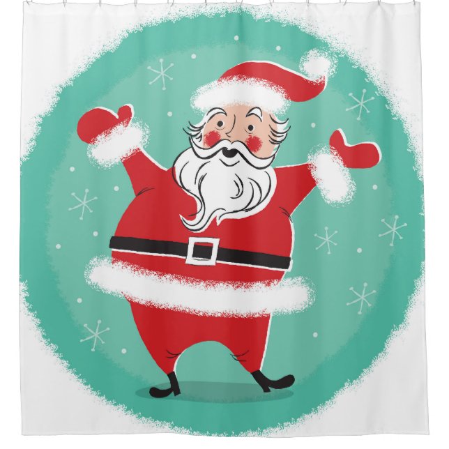 Jolly Santa: vintage Christmas card illustration. Shower Curtain (Front)