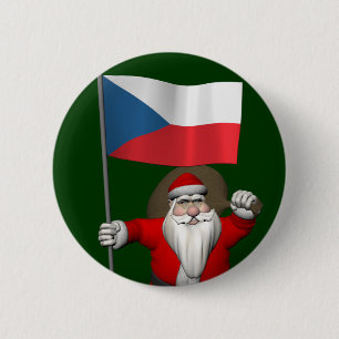 Jolly Santa Visiting Czech Republic 6 Cm Round Badge