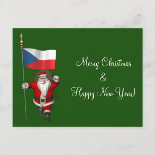 Jolly Santa Visiting Czech Republic Holiday Postcard