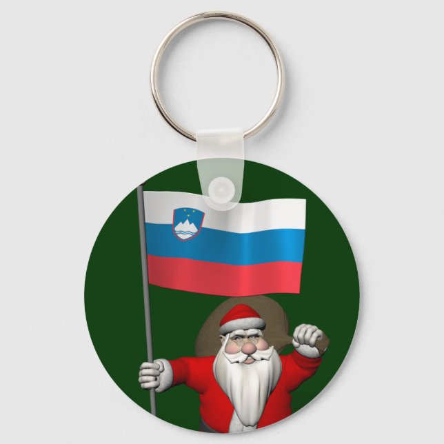 Jolly Santa Visiting Slovenia Key Ring (Front)