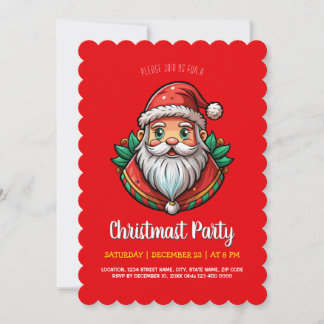 Jolly Santa Wreath Christmas Party Invitation