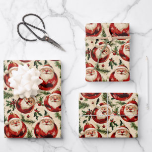 Jolly Santa's Festive Ornaments Delight Wrapping Paper Sheet