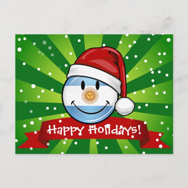 Jolly Smiling Argentina Flag Holiday Postcard (Front)