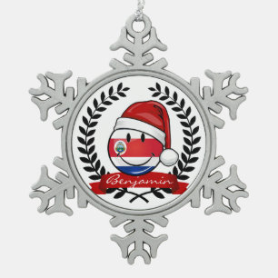 Jolly Smiling Christmas Costa Rican Flag Snowflake Pewter Christmas Ornament