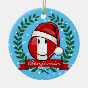 Jolly Smiling Peruvian Flag Christmas Style Ceramic Ornament