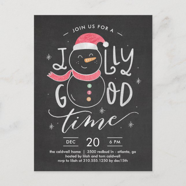 Jolly Snowman Christmas Party Invitation Postcard (Front)