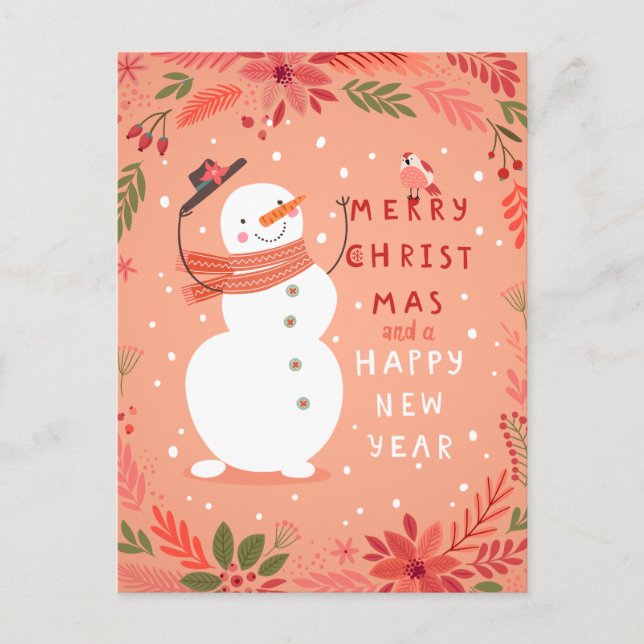 Jolly Snowman Christmas - Warm Wishes Holiday Postcard (Front)