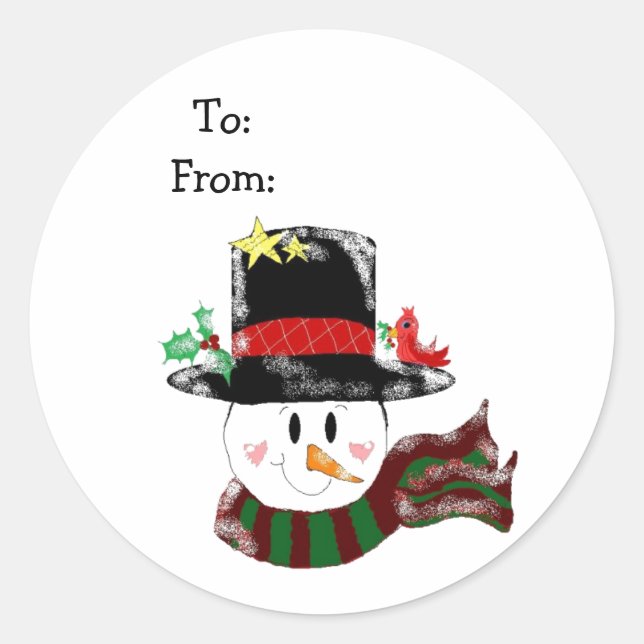Jolly Snowman in a Tall Black Hat Classic Round Sticker (Front)