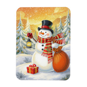 Jolly Snowman Lantern Gifts Snowy Forest Magnet
