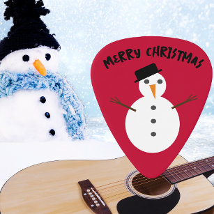Jolly Snowman Merry Christmas Holiday Festive Red Guitar Pick