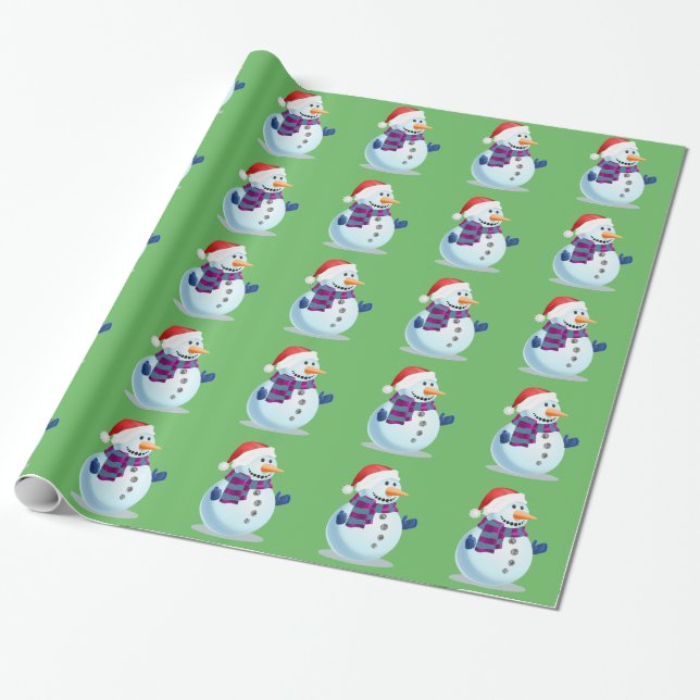 Jolly Snowman Wrapping Paper (Unrolled)