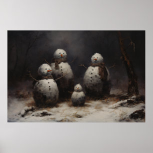 Jolly Snowmen Family In Dark Forest Poster