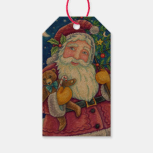 JOLLY ST NICK & TEDDYBEAR, OLD FASHIONED CHRISTMAS GIFT TAGS