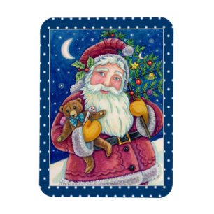 JOLLY ST NICK & TEDDYBEAR, OLD FASHIONED CHRISTMAS MAGNET