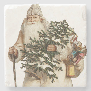 Jolly St Nick With Christmas Tree Stone Coaster
