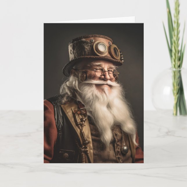 Jolly Steampunk Santa Holiday Card (Front)