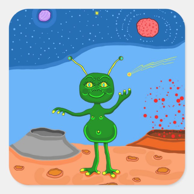 Jolly the Cute Alien Square Sticker (Front)