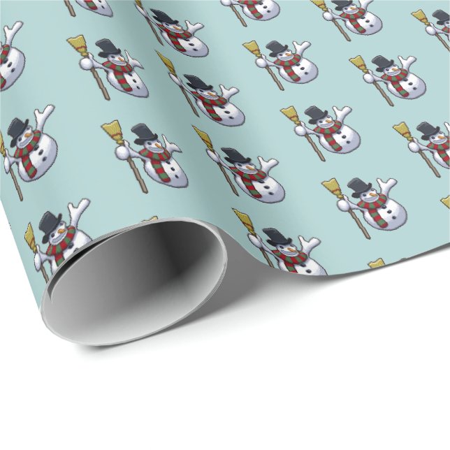 Jolly Top Hat Snowman Christmas Pixel Art Pattern Wrapping Paper (Roll Corner)