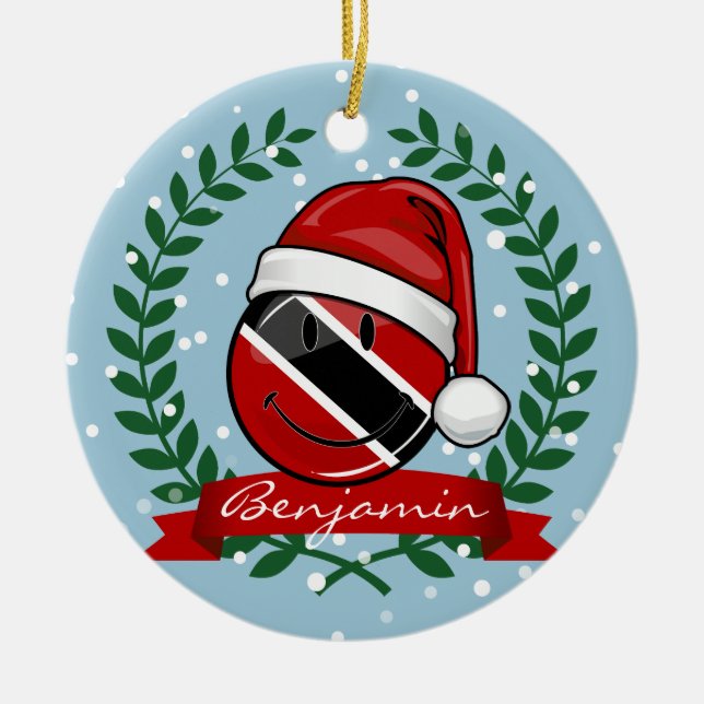 Jolly Trinidad Flag Christmas Style Ceramic Tree Decoration (Front)