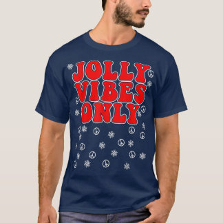 Jolly Vibes Only Groovy Peace Sign Christmas T-Shirt