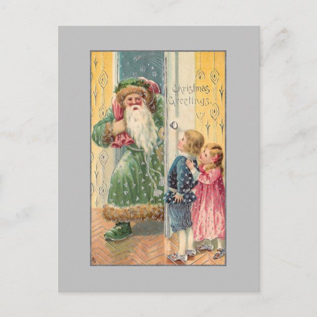 Jolly Victorian Father Christmas with Children Postcard (Front)
