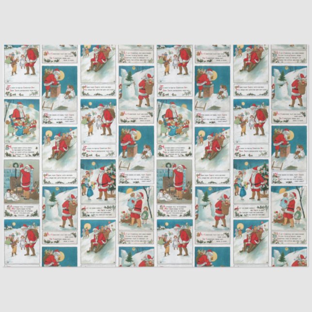 Jolly Vintage Santa Winter Fun Collage Tissue Paper (Front)