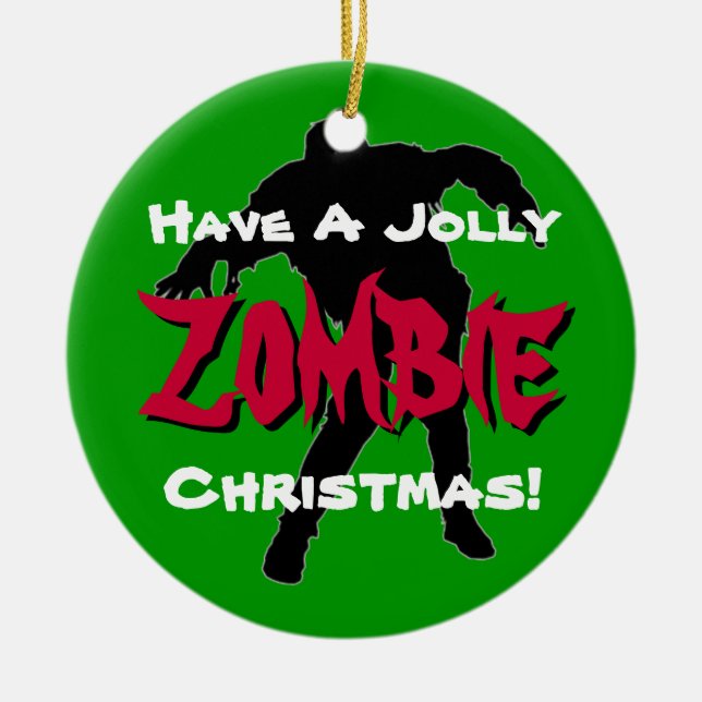 Jolly Zombie Christmas Custom Ornament (Green) (Front)