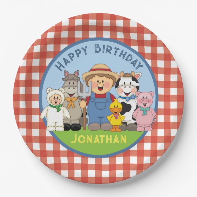 JollyKins Barnyard Buddies Boy Paper Plate (Front)