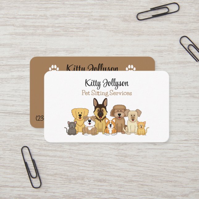 JollyKins Cute Pet Sitting Business Card (Front/Back In Situ)