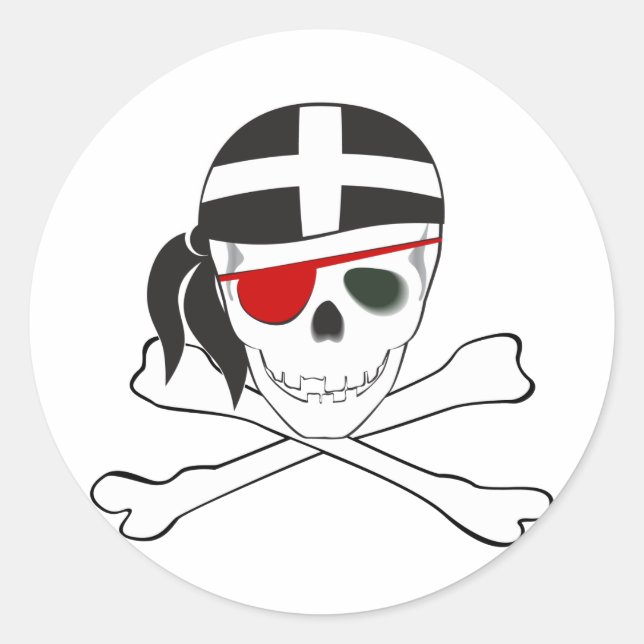 JollyRoger wearing Cornish Flag Classic Round Sticker (Front)