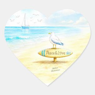 Jon Seagull - Peace & Love Heart Sticker