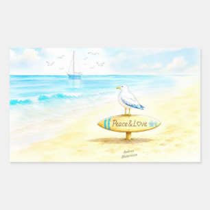 Jon Seagull - Peace & Love Rectangular Sticker