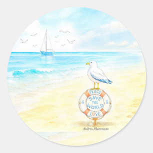 Jon Seagull - Peace & Love Save the World Classic Round Sticker
