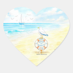 Jon Seagull - Peace & Love Save the World Heart Sticker