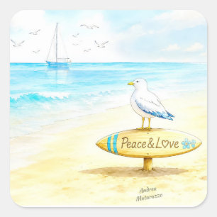 Jon Seagull - Peace & Love Square Sticker