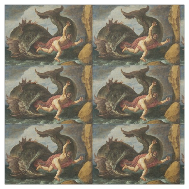 "Jonah and the Whale" art custom fabric (Swatch)