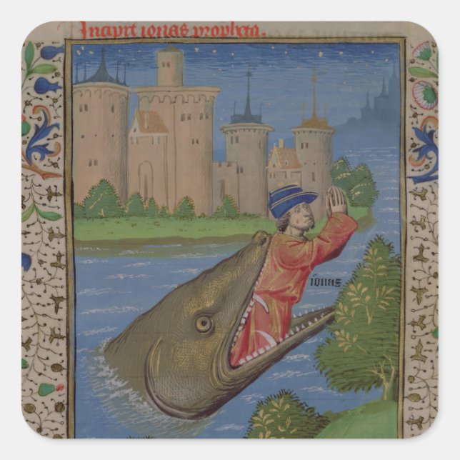 Jonah and the Whale, from the Bible of Jean XXII Square Sticker (Front)