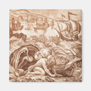 Jonah and the Whale, illustration from a Bible, en Magnet