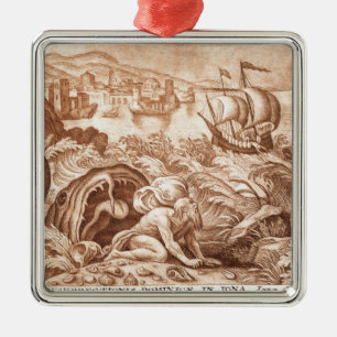 Jonah and the Whale, illustration from a Bible, en Metal Tree Decoration