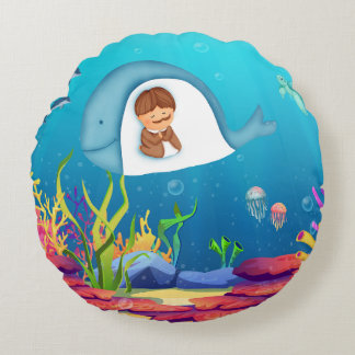 Jonah and the Whale Kids Round Throw Pillow 