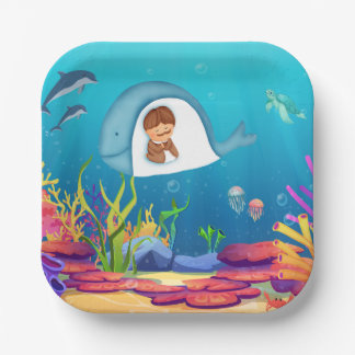 Jonah and the Whale Kids Square Paper Plates 