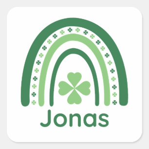Jonas Name Clover Boho Rainbow Square Sticker