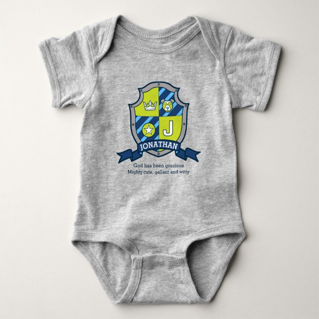 Jonathan boys J name meaning knights shield bear Baby Bodysuit (Front)
