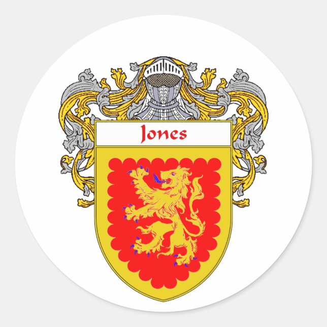 Jones Irish Coat of Arms (Mantled) Classic Round Sticker (Front)