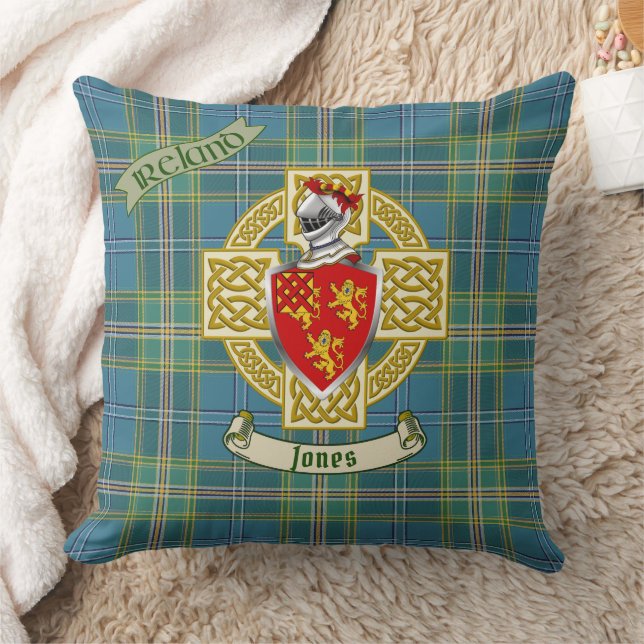 Jones Shield w/Ireland Blue Tartan Personalised Cushion (Blanket)