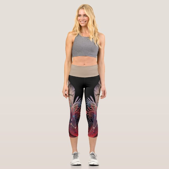 Jonglage Abstract Modern Fantasy Fractal Art Capri Leggings (Front)